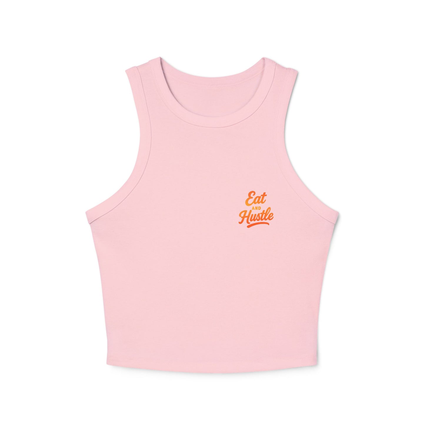 Eat and Hustle Women's Micro Rib Racer Tank Top, Motivational Workout Tee, Fitness Apparel, Gym Wear, Summer Style, Casual Outfit