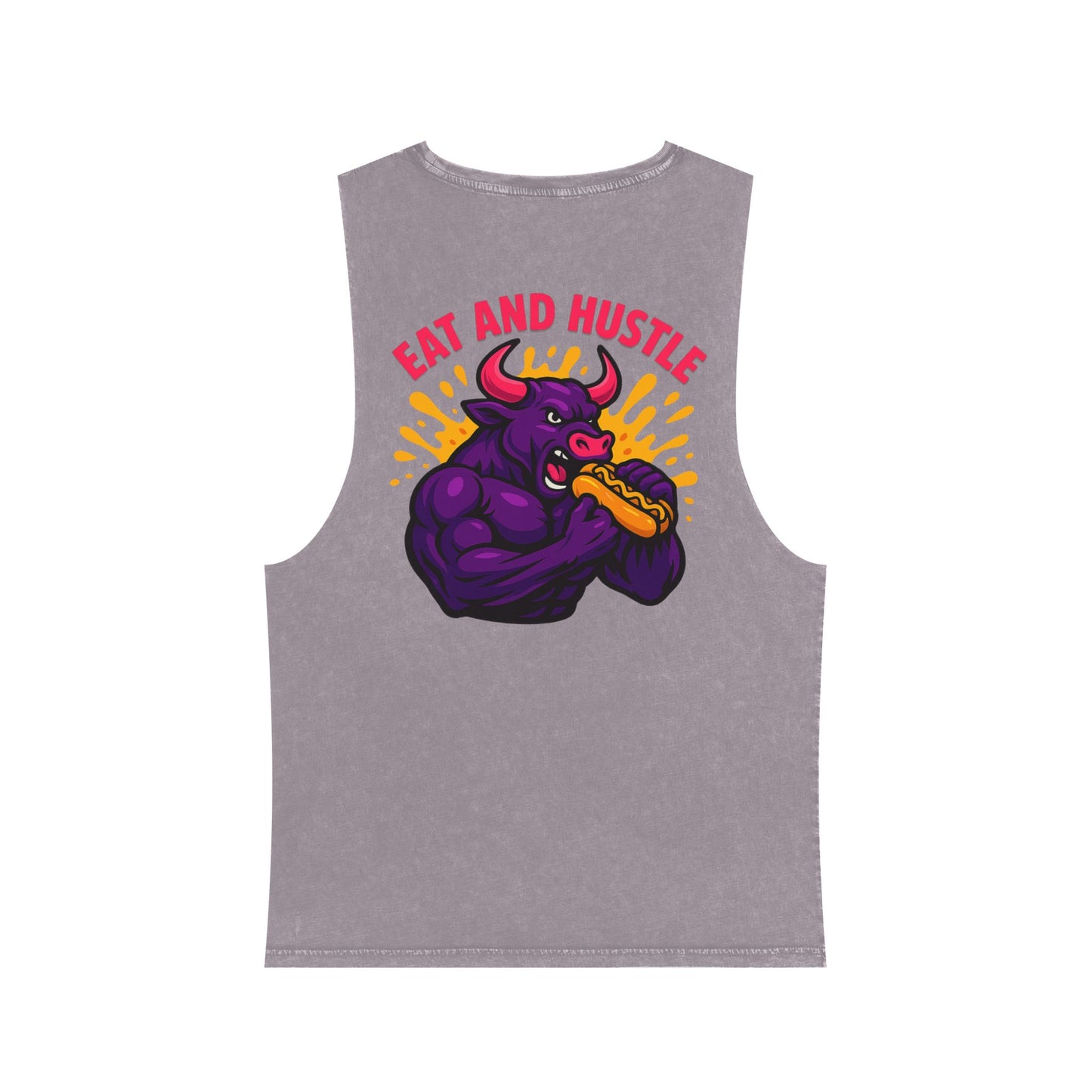 Unisex Stonewash Tank Top - Eat and Hustle, Casual Summer Wear, Gym Tank, Unique Gift, Fitness Apparel, Trendy Streetwear