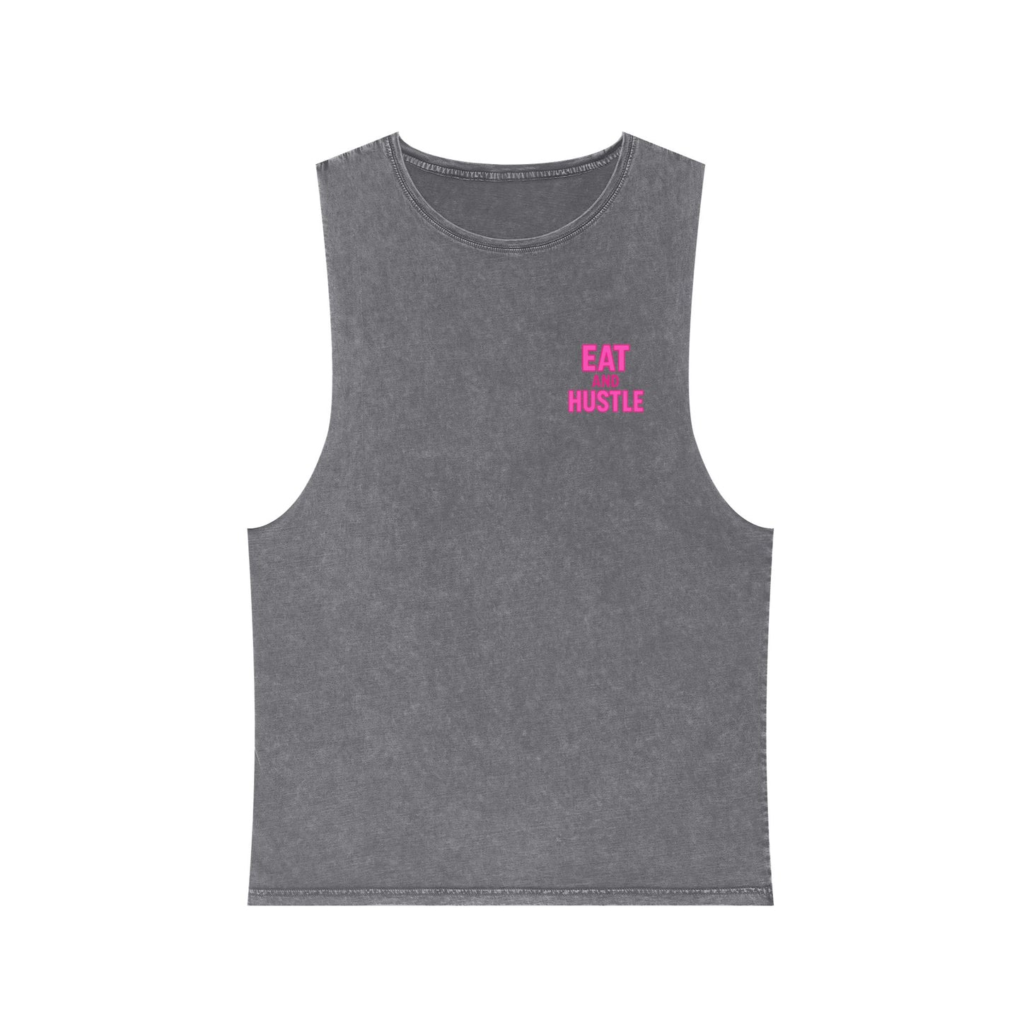 Unisex Stonewash Tank Top - Eat and Hustle, Casual Summer Wear, Gym Tank, Unique Gift, Fitness Apparel, Trendy Streetwear