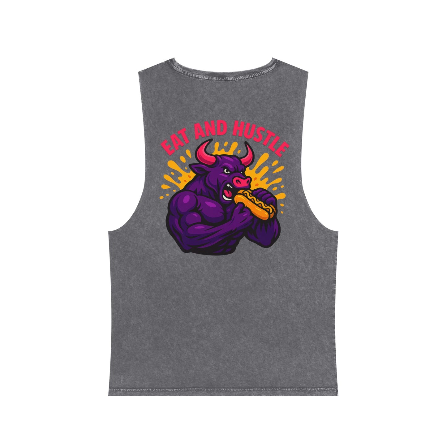 Unisex Stonewash Tank Top - Eat and Hustle, Casual Summer Wear, Gym Tank, Unique Gift, Fitness Apparel, Trendy Streetwear