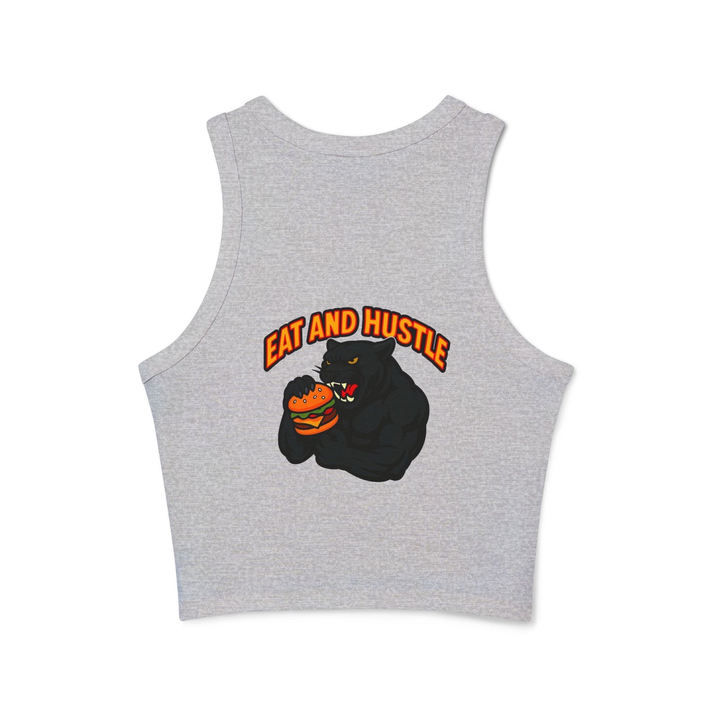 Eat and Hustle Women's Micro Rib Racer Tank Top, Motivational Workout Tee, Fitness Apparel, Gym Wear, Summer Style, Casual Outfit