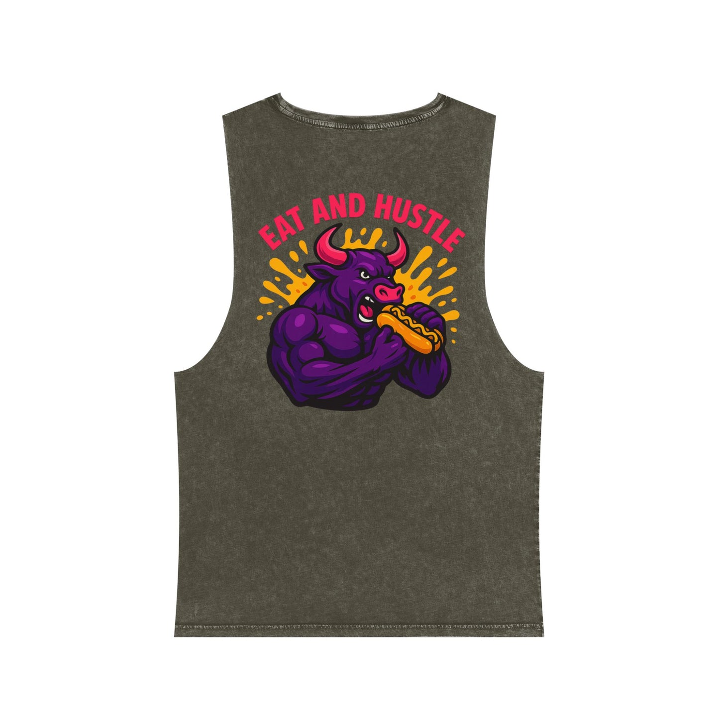 Unisex Stonewash Tank Top - Eat and Hustle, Casual Summer Wear, Gym Tank, Unique Gift, Fitness Apparel, Trendy Streetwear