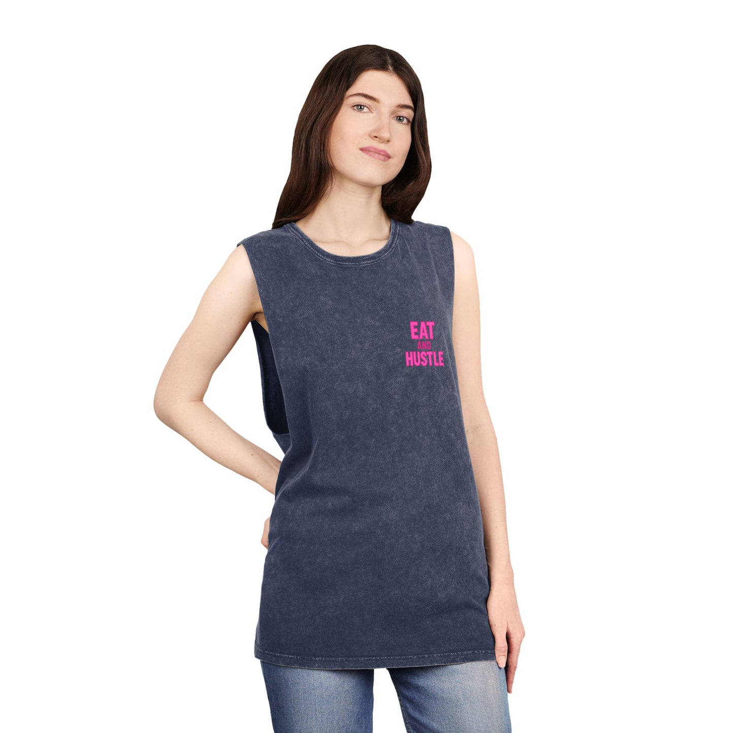 Unisex Stonewash Tank Top - Eat and Hustle, Casual Summer Wear, Gym Tank, Unique Gift, Fitness Apparel, Trendy Streetwear