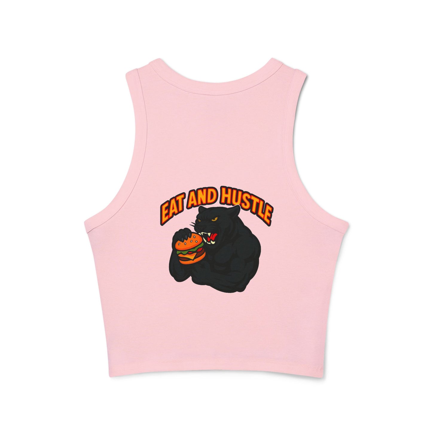 Eat and Hustle Women's Micro Rib Racer Tank Top, Motivational Workout Tee, Fitness Apparel, Gym Wear, Summer Style, Casual Outfit