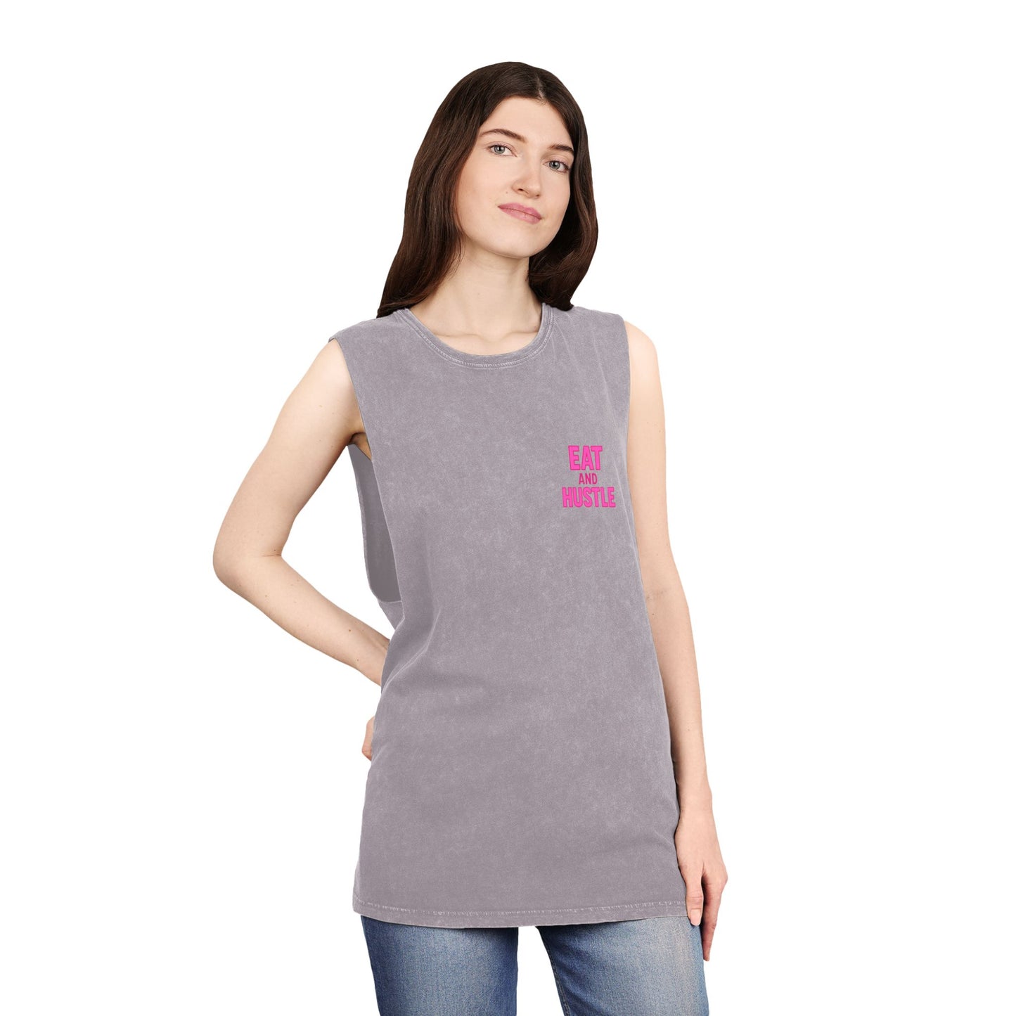 Unisex Stonewash Tank Top - Eat and Hustle, Casual Summer Wear, Gym Tank, Unique Gift, Fitness Apparel, Trendy Streetwear