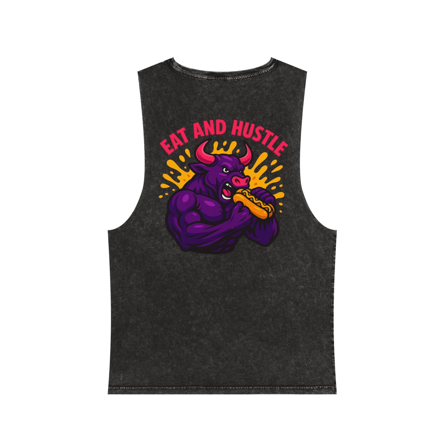 Unisex Stonewash Tank Top - Eat and Hustle, Casual Summer Wear, Gym Tank, Unique Gift, Fitness Apparel, Trendy Streetwear