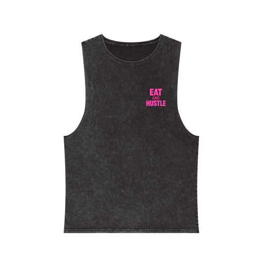 Unisex Stonewash Tank Top - Eat and Hustle, Casual Summer Wear, Gym Tank, Unique Gift, Fitness Apparel, Trendy Streetwear