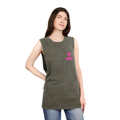 Unisex Stonewash Tank Top - Eat and Hustle, Casual Summer Wear, Gym Tank, Unique Gift, Fitness Apparel, Trendy Streetwear