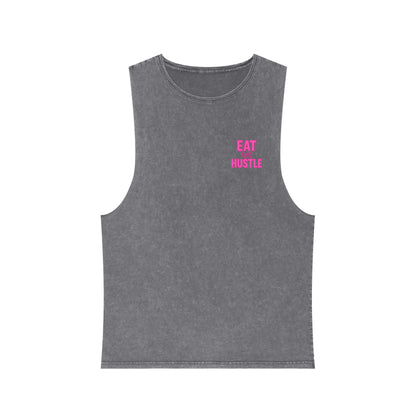 Unisex Stonewash Tank Top - Eat and Hustle, Casual Summer Wear, Gym Tank, Unique Gift, Fitness Apparel, Trendy Streetwear