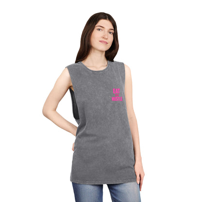 Unisex Stonewash Tank Top - Eat and Hustle, Casual Summer Wear, Gym Tank, Unique Gift, Fitness Apparel, Trendy Streetwear