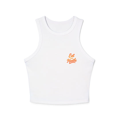 Eat and Hustle Women's Micro Rib Racer Tank Top, Motivational Workout Tee, Fitness Apparel, Gym Wear, Summer Style, Casual Outfit
