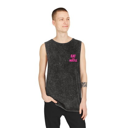 Unisex Stonewash Tank Top - Eat and Hustle, Casual Summer Wear, Gym Tank, Unique Gift, Fitness Apparel, Trendy Streetwear