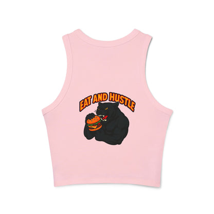 Eat and Hustle Women's Micro Rib Racer Tank Top, Motivational Workout Tee, Fitness Apparel, Gym Wear, Summer Style, Casual Outfit