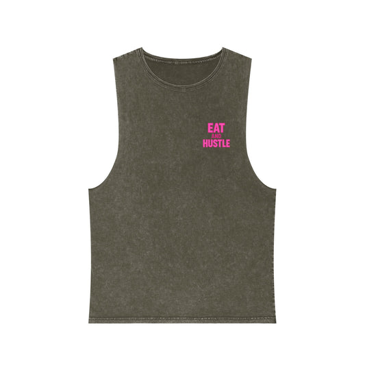 Unisex Stonewash Tank Top - Eat and Hustle, Casual Summer Wear, Gym Tank, Unique Gift, Fitness Apparel, Trendy Streetwear